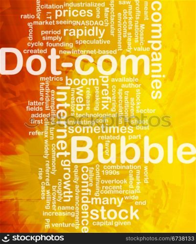 Background concept wordcloud illustration of dot-com bubble international. Dot-com bubble background concept