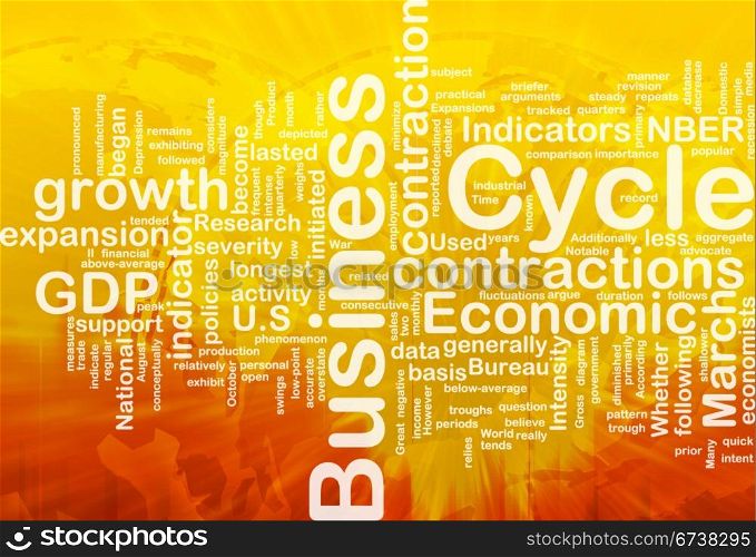 Background concept wordcloud illustration of economic business cycle international. Business cycle background concept