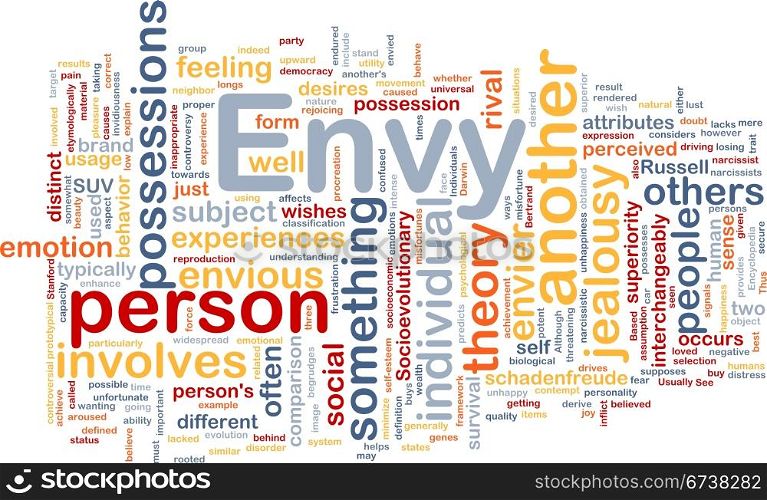 Background concept wordcloud illustration of envy. Envy background concept