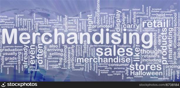 Background concept wordcloud illustration of merchandising international. Merchandising background concept