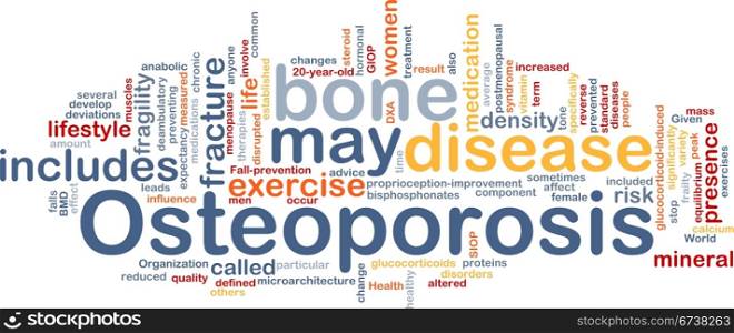 Background concept wordcloud illustration of osteoperosis bone disease. Osteoperosis bone background concept