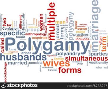 Background concept wordcloud illustration of polygamy. Polygamy background concept