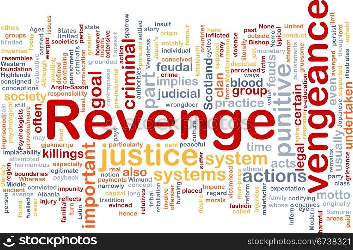 Background concept wordcloud illustration of revenge. Revenge background concept