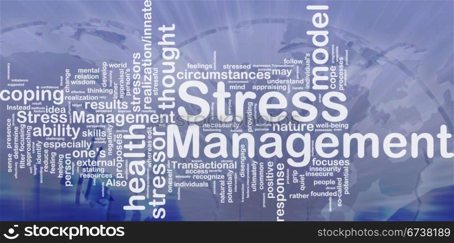 Background concept wordcloud illustration of stress management international. Stress management background concept