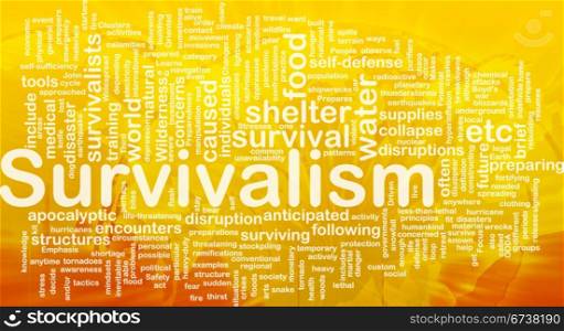 Background concept wordcloud illustration of survivalism international. Survivalism background concept