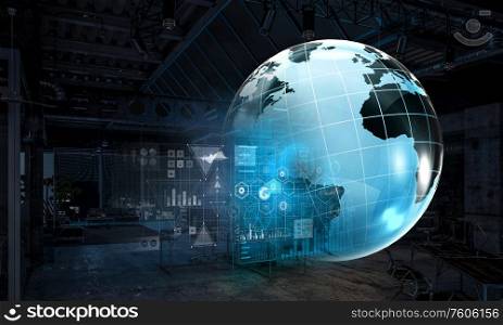 Background conceptual image with media world map. 3d rendering. Integration of new technologies. Mixed media