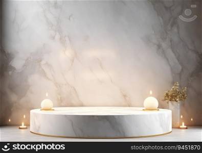 Background for cosmetic products of natural gray color. Stone podium on a gray background. AI Generative