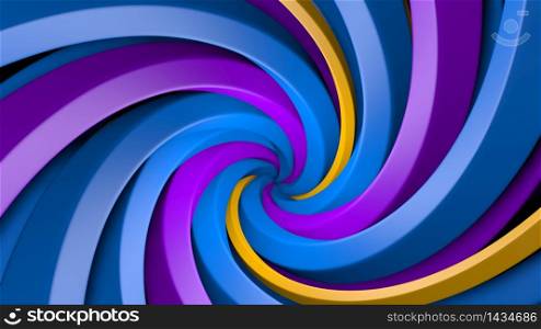 Background formed by jets of purple, yellow and blue color rotating in circles and mixing in the center forming a texture. 3D Illustration. Background formed by jets of purple, yellow and blue color rotating in circles and mixing in the center. 3D Illustration
