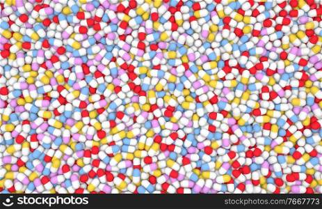 Background from medical capsules. Health care concept. 3d render illustration.. Background from medical capsules. Health care concept. 