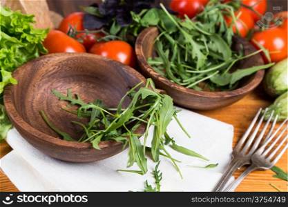 background from mixed vegetables with wooden bowl