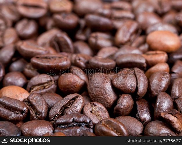 background from roasted coffee beans close up