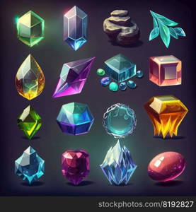 background game crystal gem ai generated. design jewelry, blue gui, emerald mineral background game crystal gem illustration. background game crystal gem ai generated