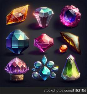 background game crystal gem ai generated. design jewelry, blue gui, emerald mineral background game crystal gem illustration. background game crystal gem ai generated