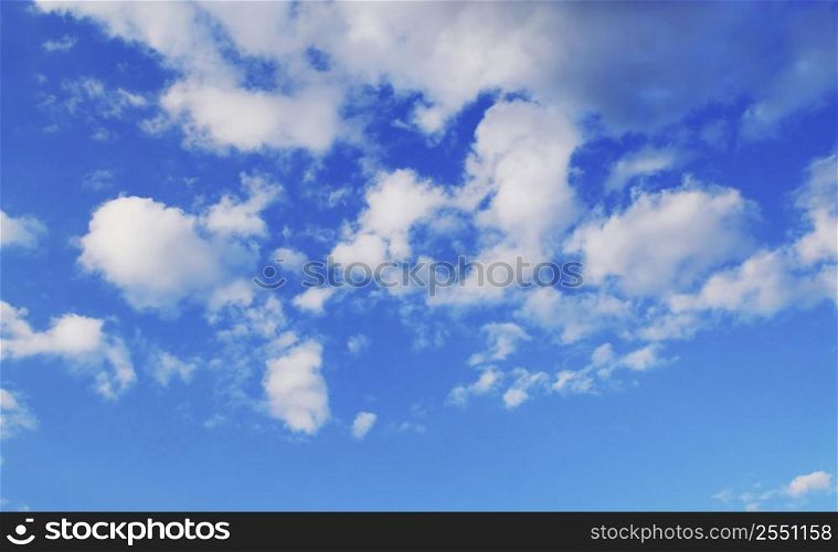 Background if bright blue sky with white fluffy clouds
