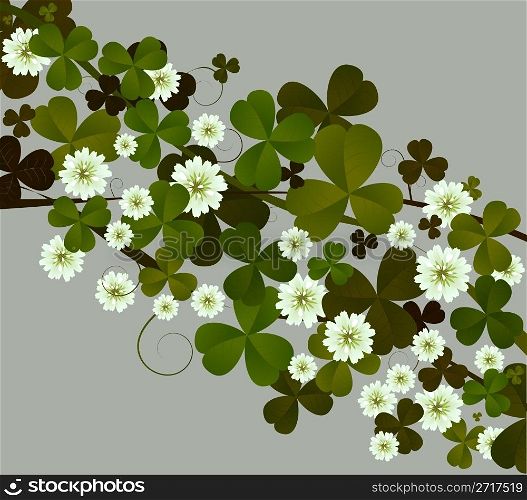 Background illustration with clover leaves and flowers