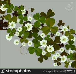 Background illustration with clover leaves and flowers