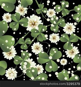 Background illustration with clover leaves and flowers, abstract art