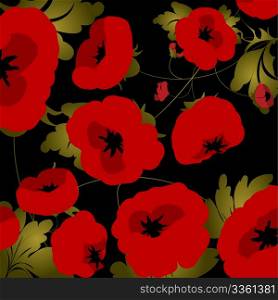 Background illustration with poppies over black