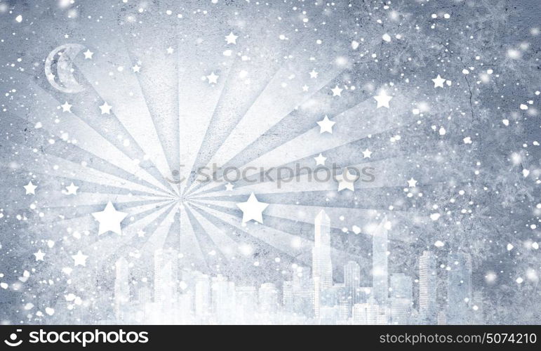 Background image. Abstract image with city silhouette and stars in sky