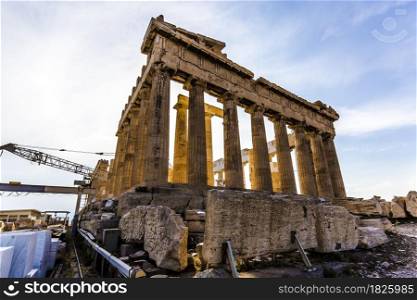 Background image of reconstruction of Parthenon in Acropolis, Athens, Greece