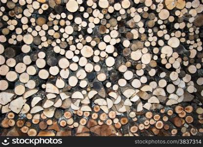 Background image of round shaped firewood in a heap