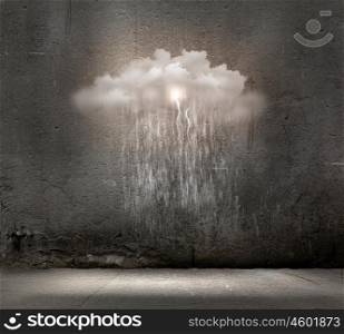 Background image of stone wall with rain and clouds
