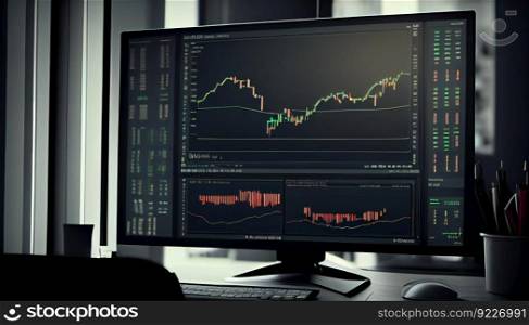 Background image simulation of the stock exchanges. Charts and monitors with information about stock exchanges and trading. Generative ai illustration . Background image simulation of the stock exchanges. Charts and monitors with information about stock exchanges and trading. Generative ai 