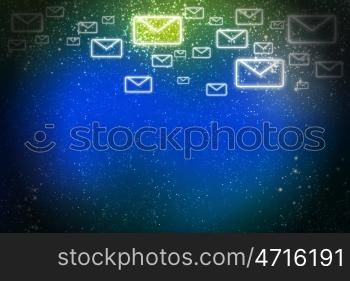 Background image with envelopes on blue backdrop