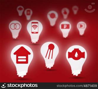 Background image with icons. Light bulb icons with lifestyle concepts on color background