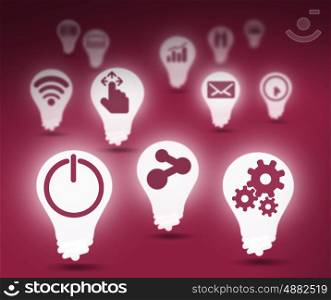 Background image with icons. Light bulb icons with lifestyle concepts on color background