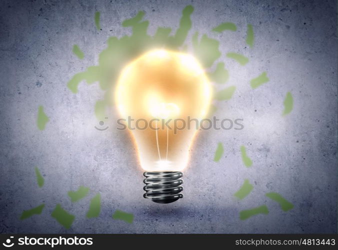 Background image with light bulb and money banknotes