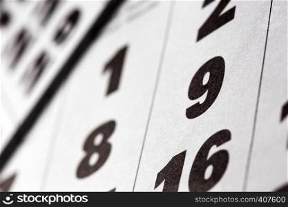 background made of calendar dates close up