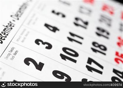 background made of calendar dates close up