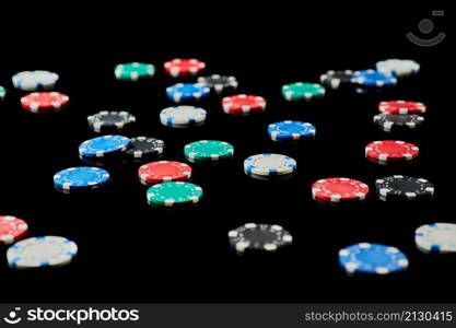 Background made of Casino chips top down view.. Background made of Casino chips top down view