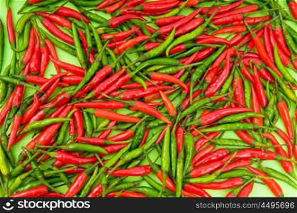 Background made of green and red peppers