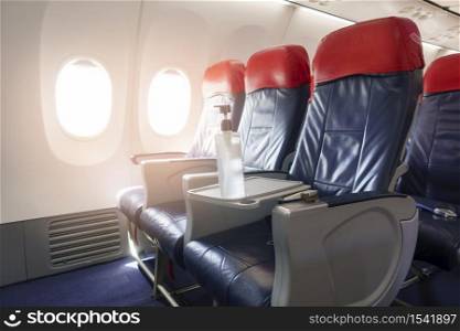 Background of airplane row empty seats onboard , travel and transportation concept . Background of airplane row empty seats onboard