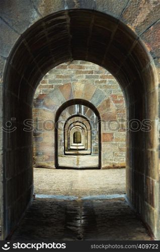 background of arches on the aqueduct in the famous city of Morlaix. Normandy, France