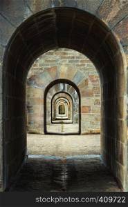 background of arches on the aqueduct in the famous city of Morlaix. Normandy, France