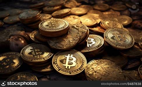 Background of Bitcoin Coins. Generative ai. High quality illustration. Background of Bitcoin Coins. Generative ai