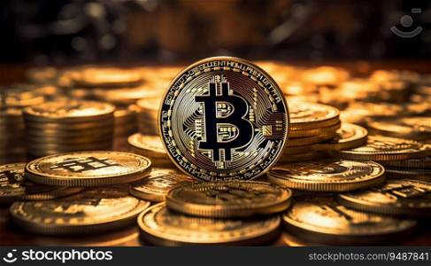 Background of Bitcoin Coins. Generative ai. High quality illustration. Background of Bitcoin Coins. Generative ai