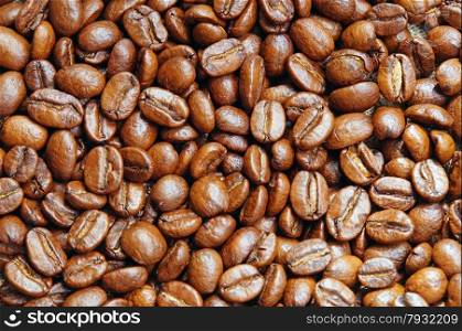 Background of coffee beans close-up