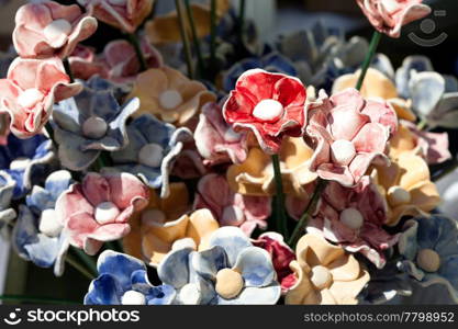 background of colorful ceramic flowers