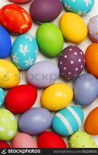 Background of colorful painted Easter Eggs close-up