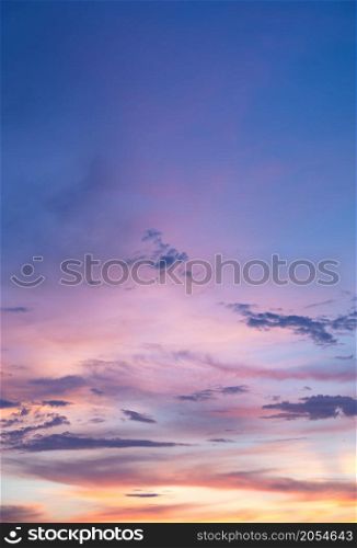 Background of colorful sky. Dramatic sunset with twilight color sky and clouds