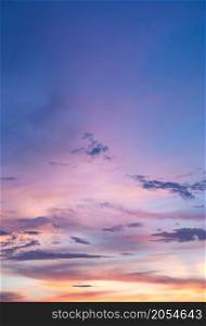 Background of colorful sky. Dramatic sunset with twilight color sky and clouds