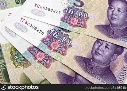 Background of different chinese money closeup