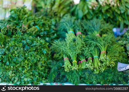 Background of fresh green different vegetables