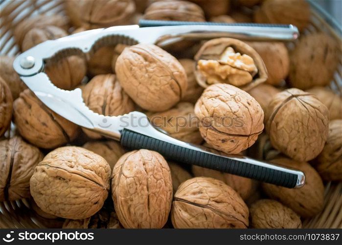 Background of fresh walnuts. Natural walnut background