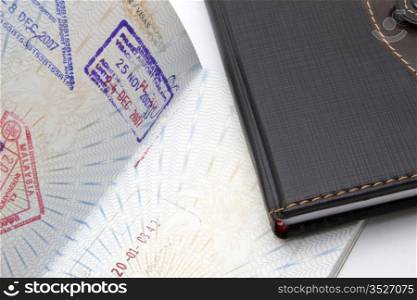 Background of immigration stamps on passport