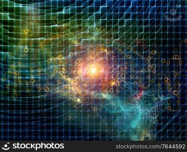 Background of lights, grids and network elements on the subject of modern technology and telecommunications.